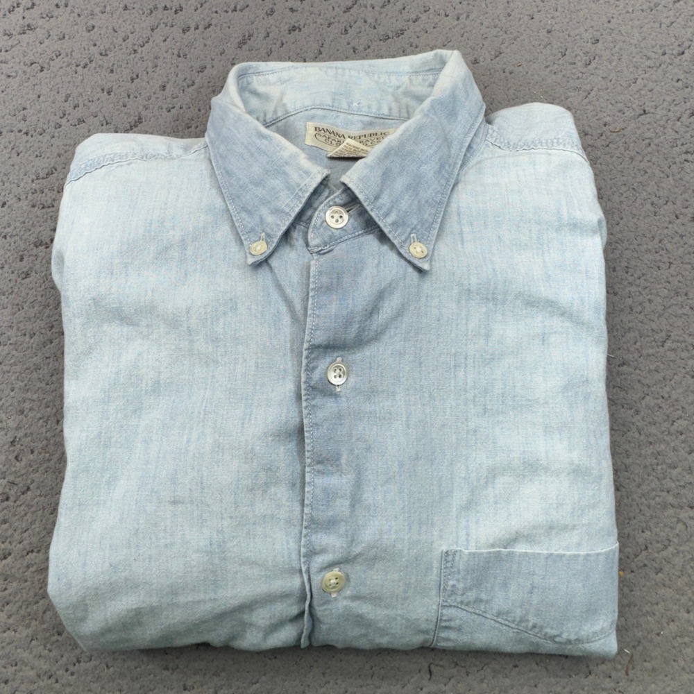 Banana Republic Safari Mens Large Blue Chambray Denim Safari Travel Casual